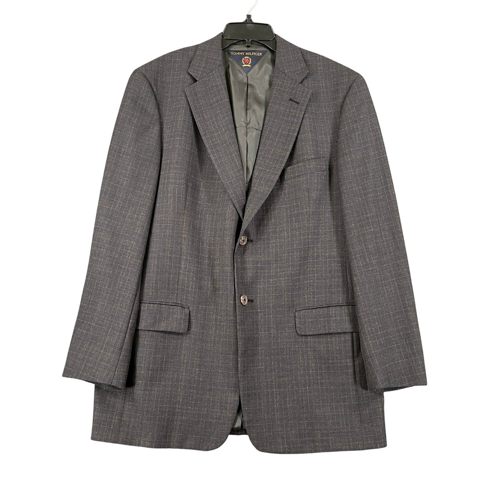 Tommy Hilfiger Blazer Mens 40R Gray Wool Glen Plaid Sport Coat Made USA